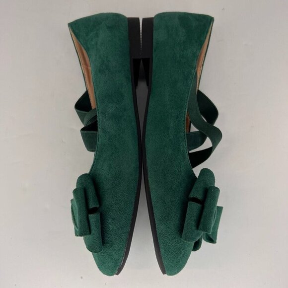 Womens Green Elastic Crisscross Bowknot Slip-On SuedeLook Size 8 Ballet Flats - Picture 7 of 9